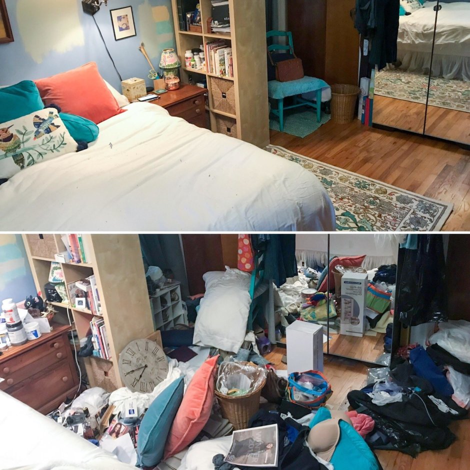 Беспорядок в доме до и после