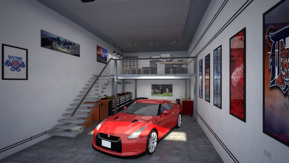 Красно белый гараж