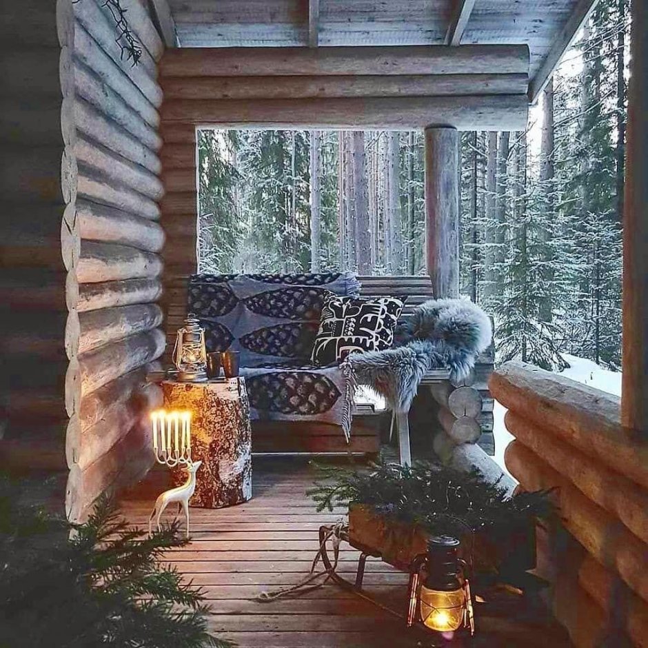 Интерьер деревянный домик зима