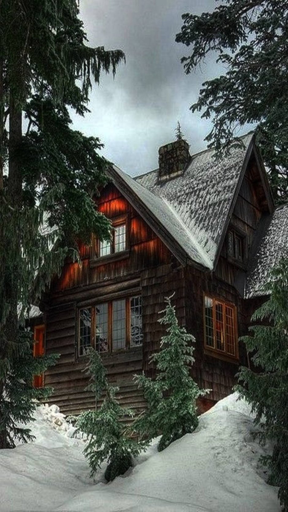 Дом лес снег