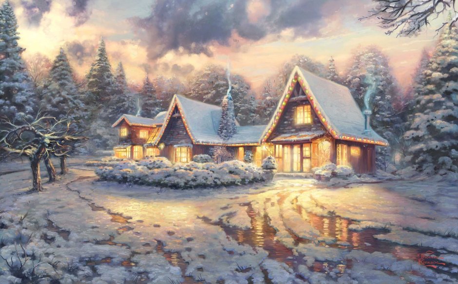 Деревянный дом в лесу зима
