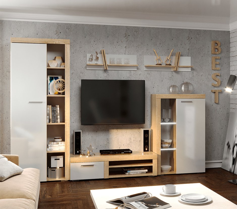 Зал с черно белой мебелью