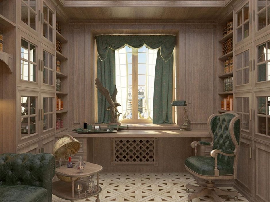 Кабинет в английском стиле светлый