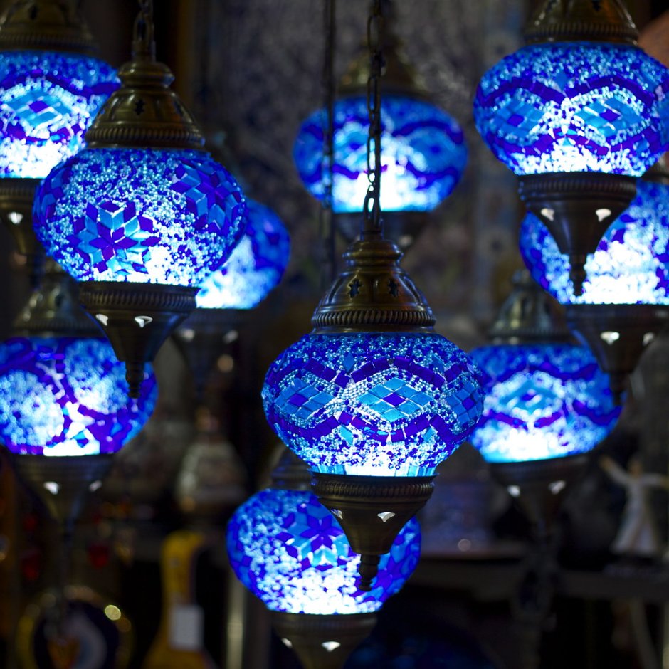 Марокканская лампа голубая светильник