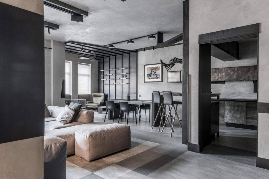 Интерьер в стиле брутализм и лофт