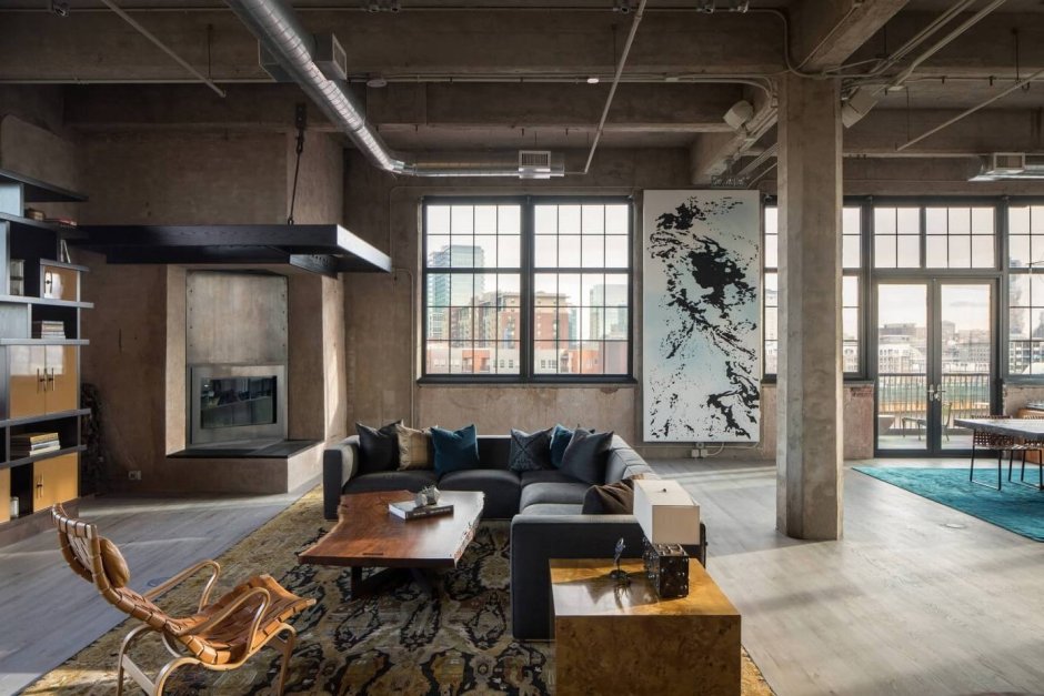 Гостиная лофт Индастриал интерьер
