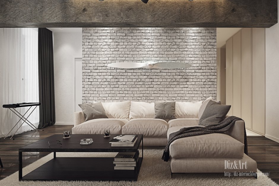 Гостиная в стиле брутализм