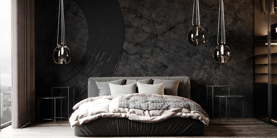 Стиль брутализм в интерьере спальни