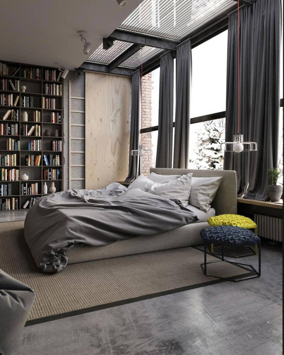 Спальня в стиле лофт индустриал