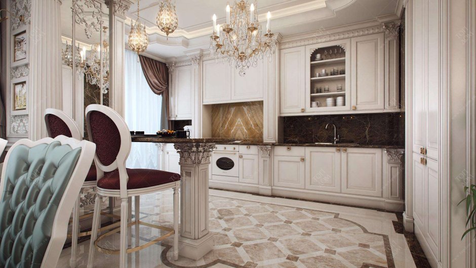 Кухня с мраморной отделкой