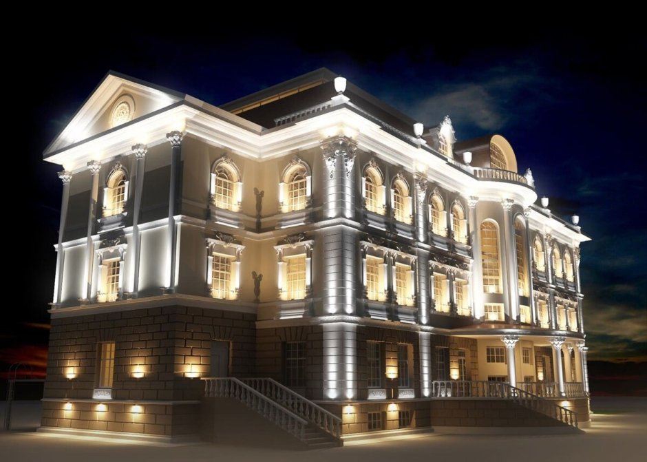 Архитектурное освещение фасадов зданий Петровка 38