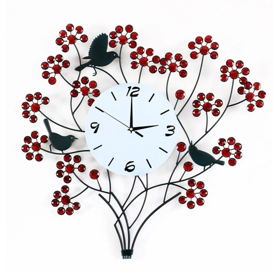 Часы настенные с птицами на ветках