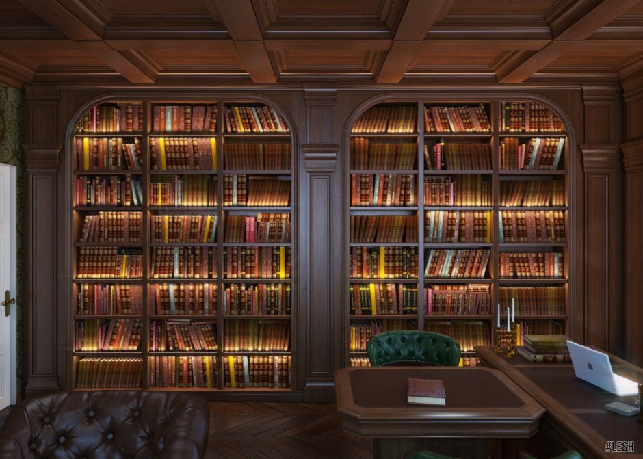 Кабинет с библиотекой в классическом стиле