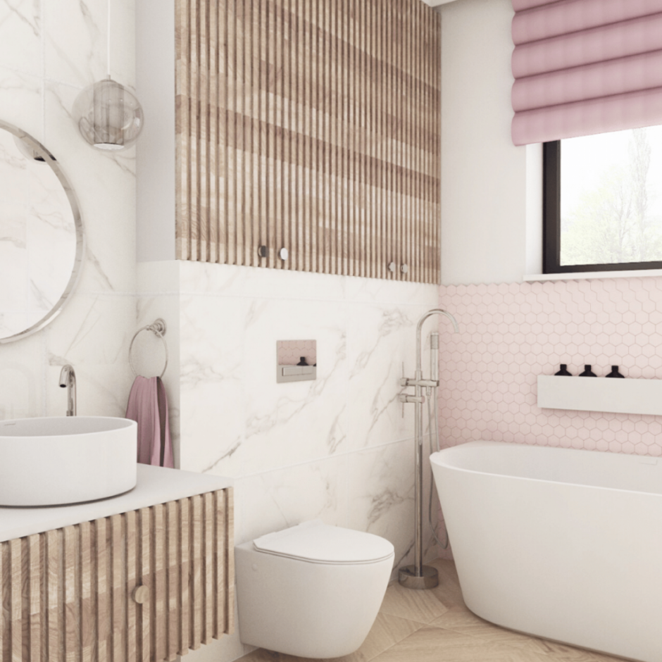 Ванная с мраморной плиткой