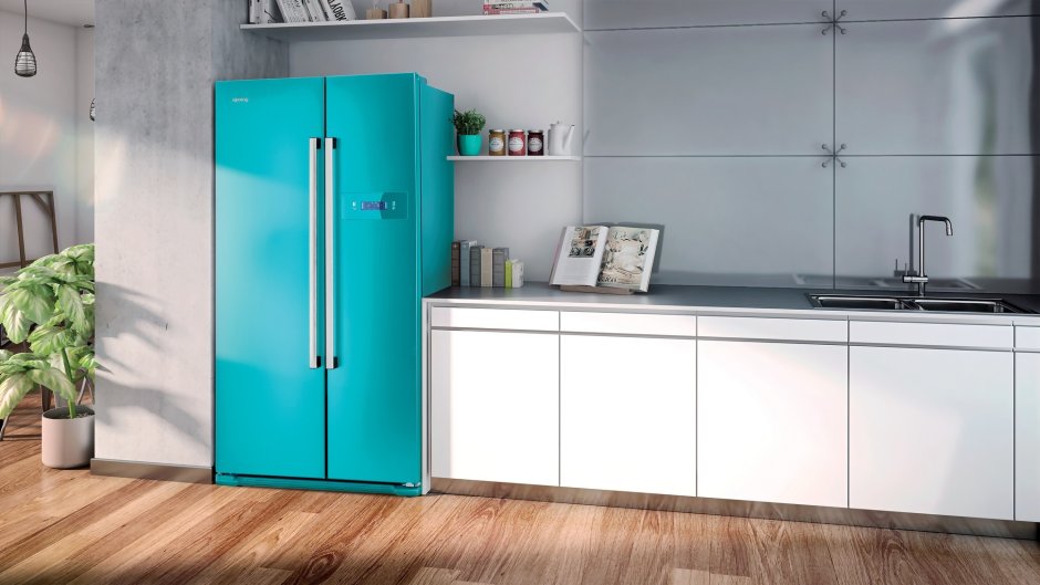 Холодильник голубого цвета