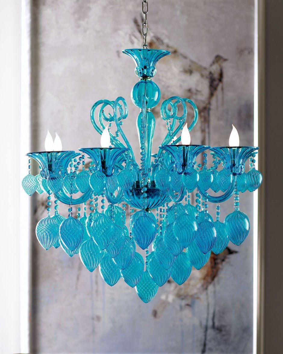 1960s Vintage Murano Glass Chandelier Turquoise Glass