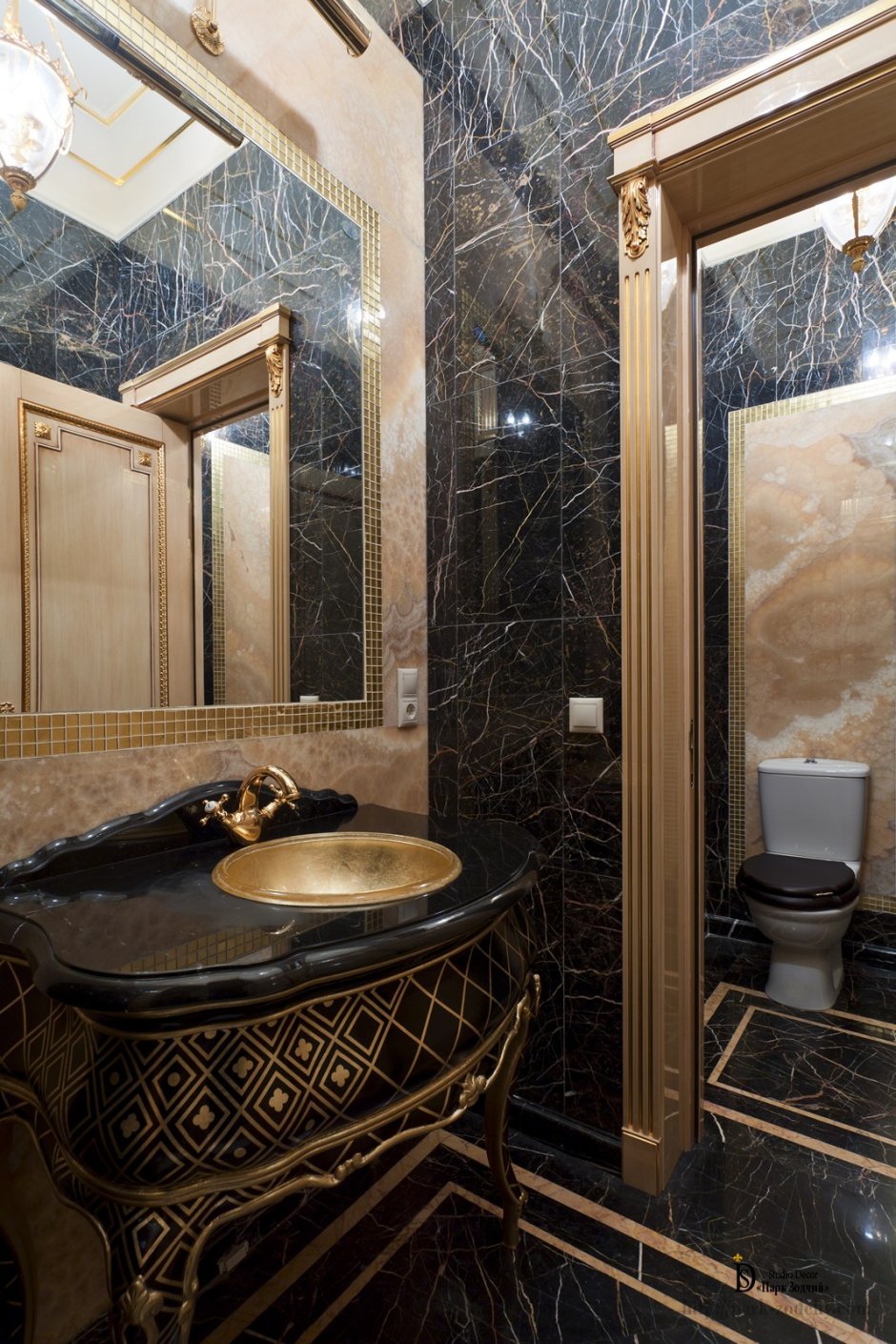 Ванная комната черная с золотом