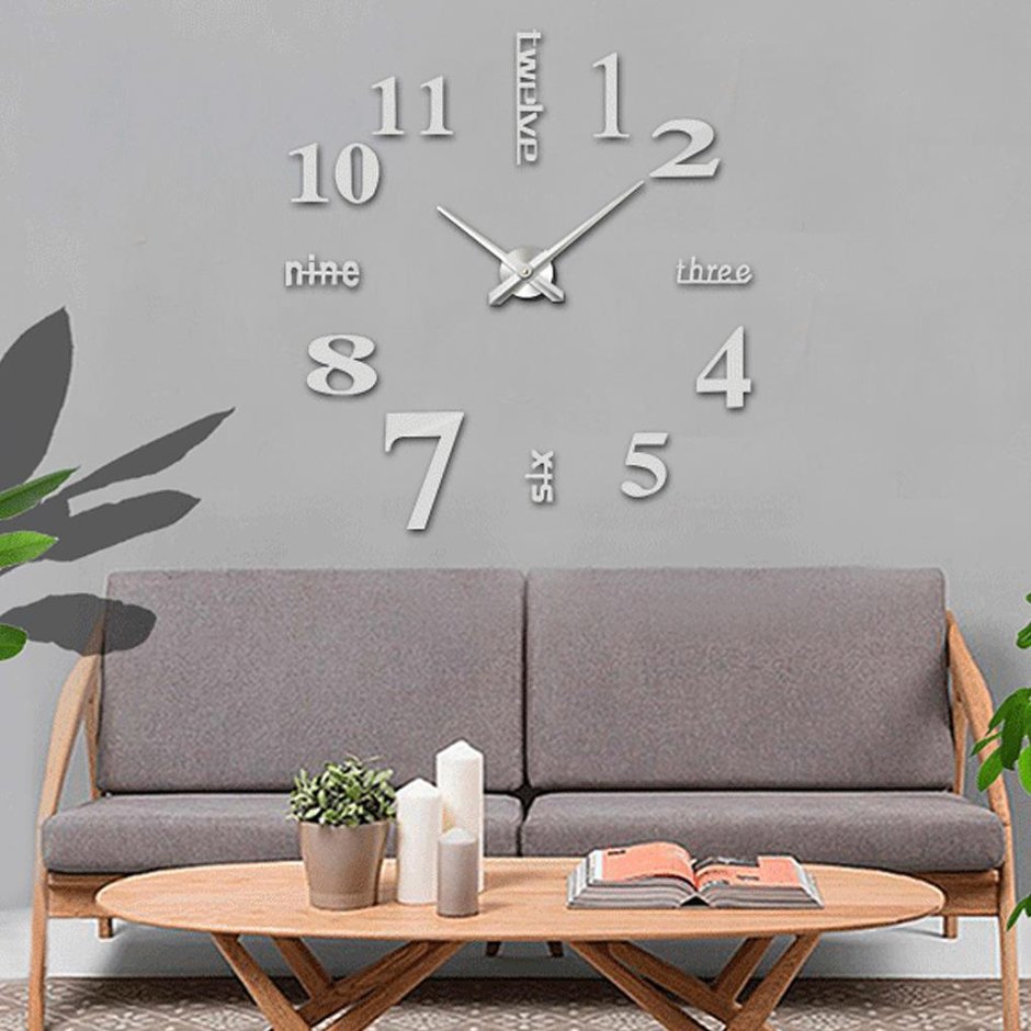 Большие настенные часы 3d DIY Clock Silver