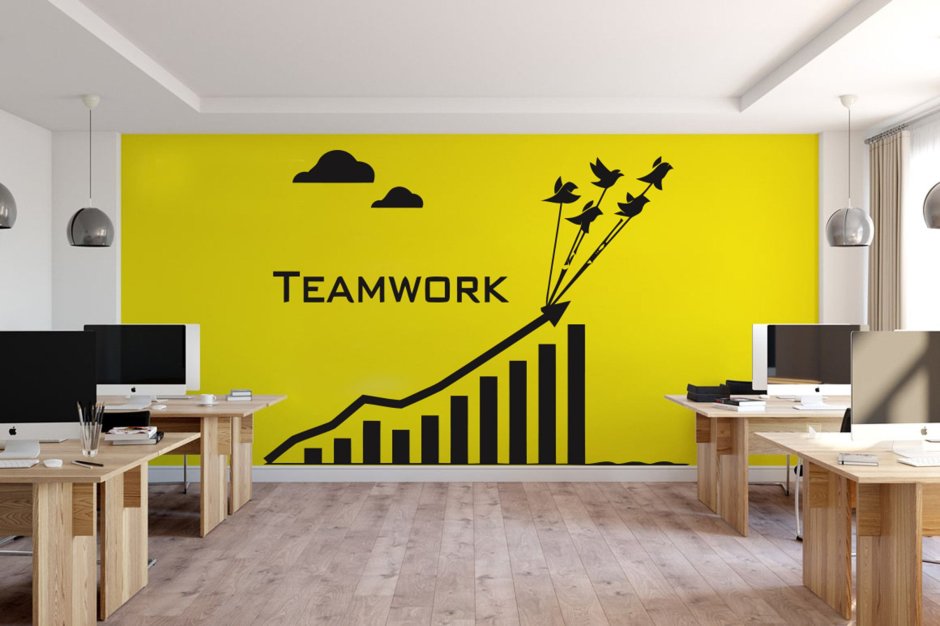 Рисунок на стене офиса желтый