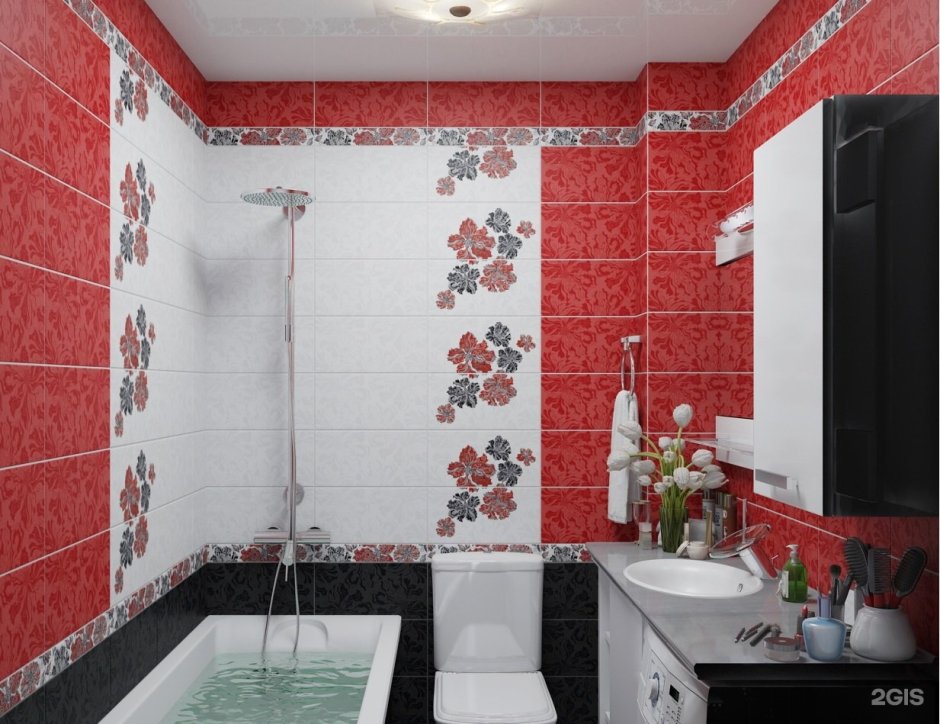 Плитка для ванной комнаты красная мозаика