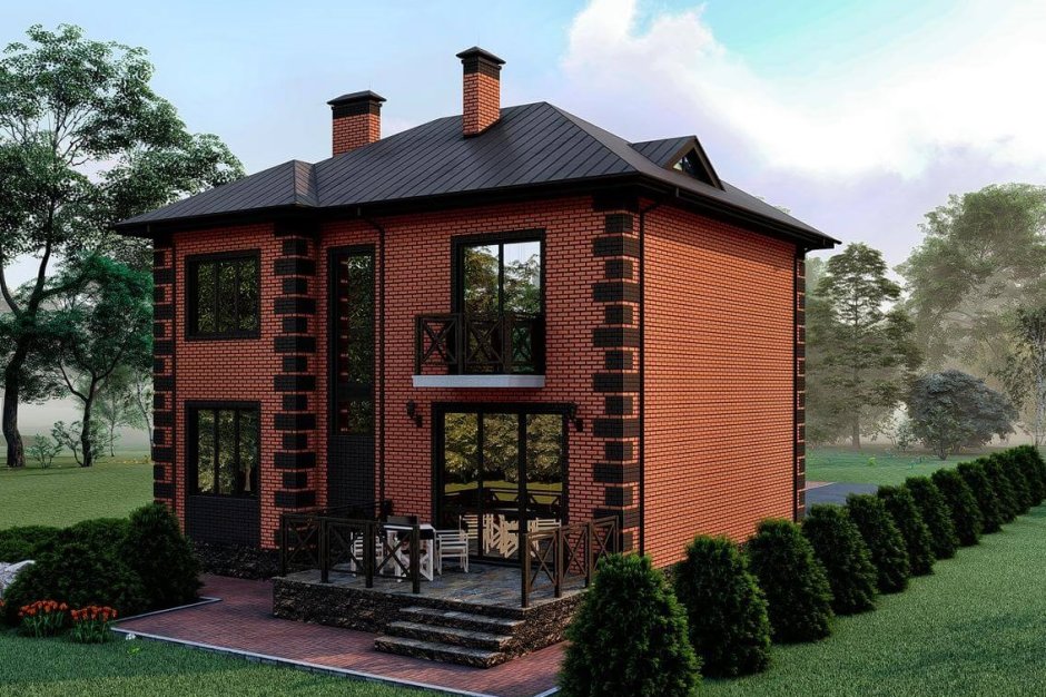 Двухэтажный коттедж из кирпича