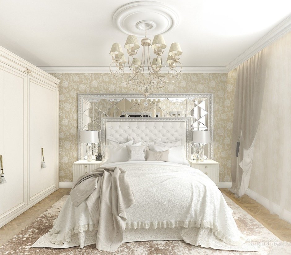 Спальня в классическом стиле в светлых тонах
