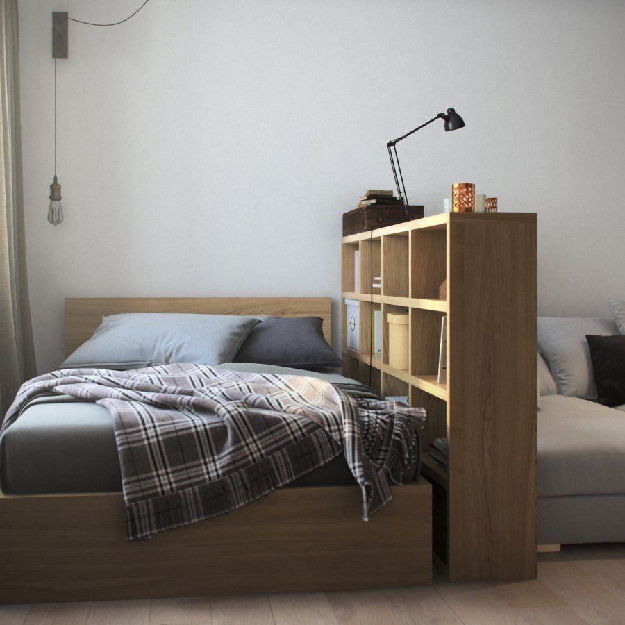 Дизайн спальни с диваном и кроватью