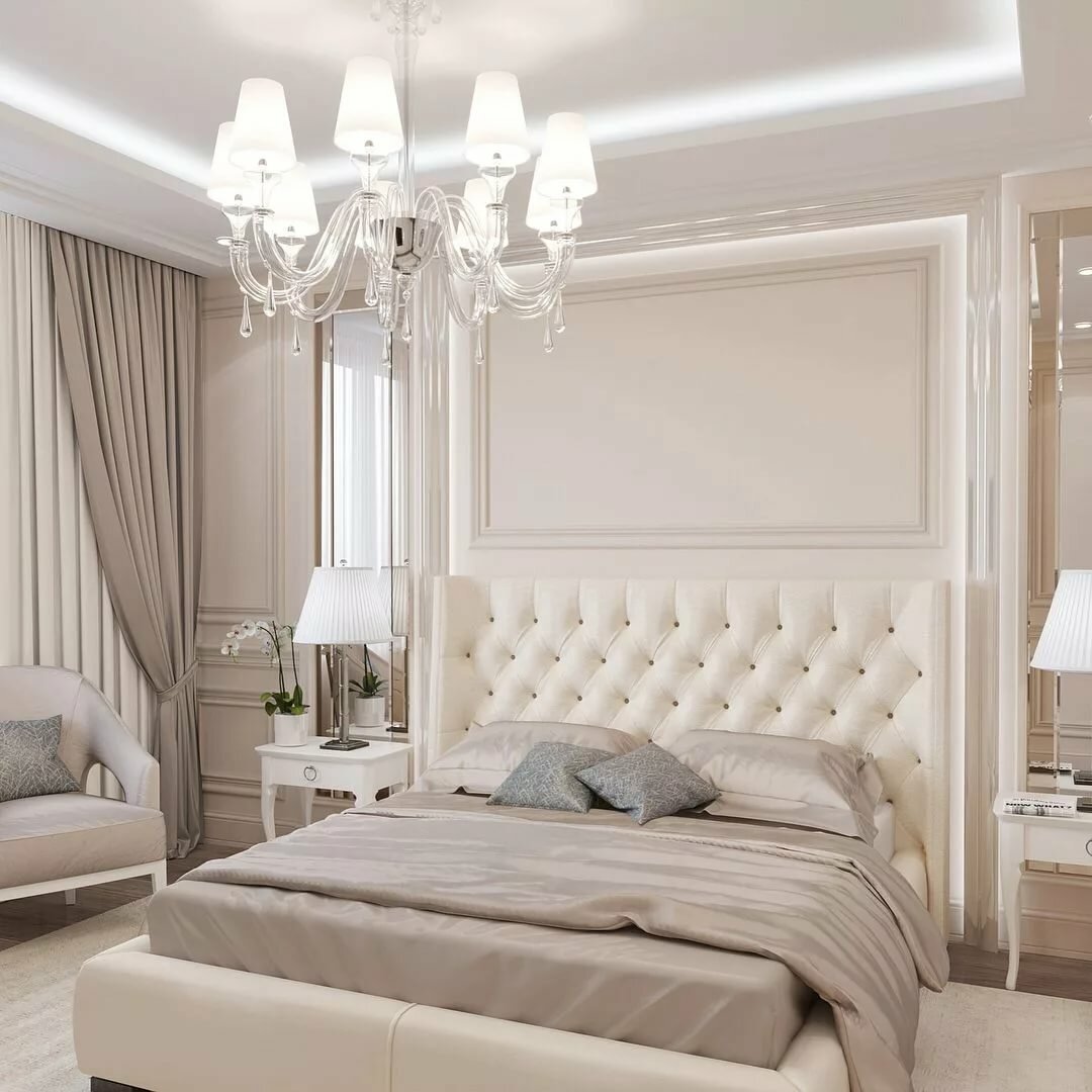 Спальня в классическом стиле в светлых тонах фото дизайн