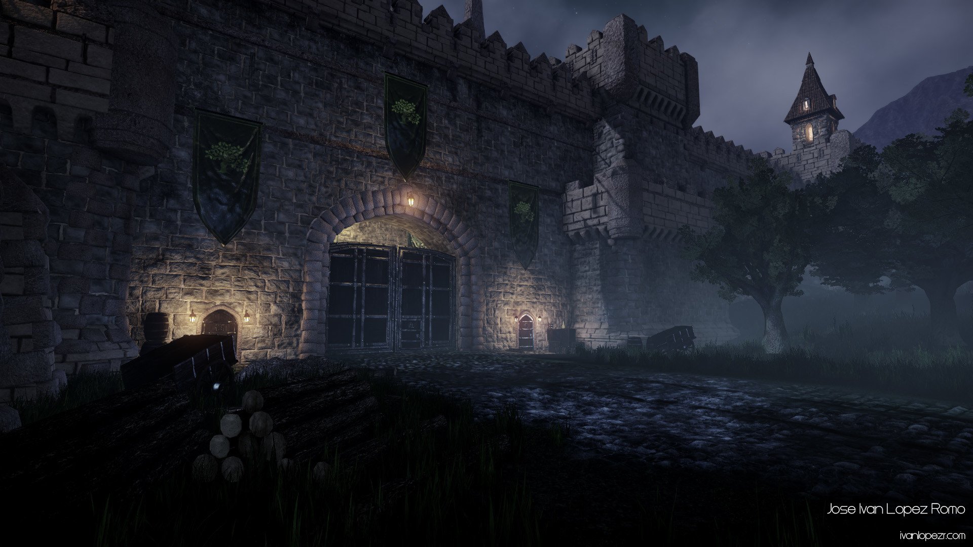 Средневековый двор замка ночь