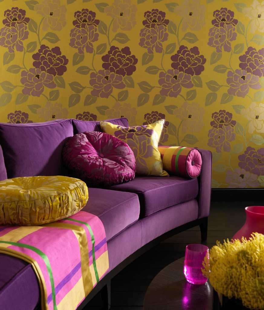 Детская комната в желто фиолетовом цвете