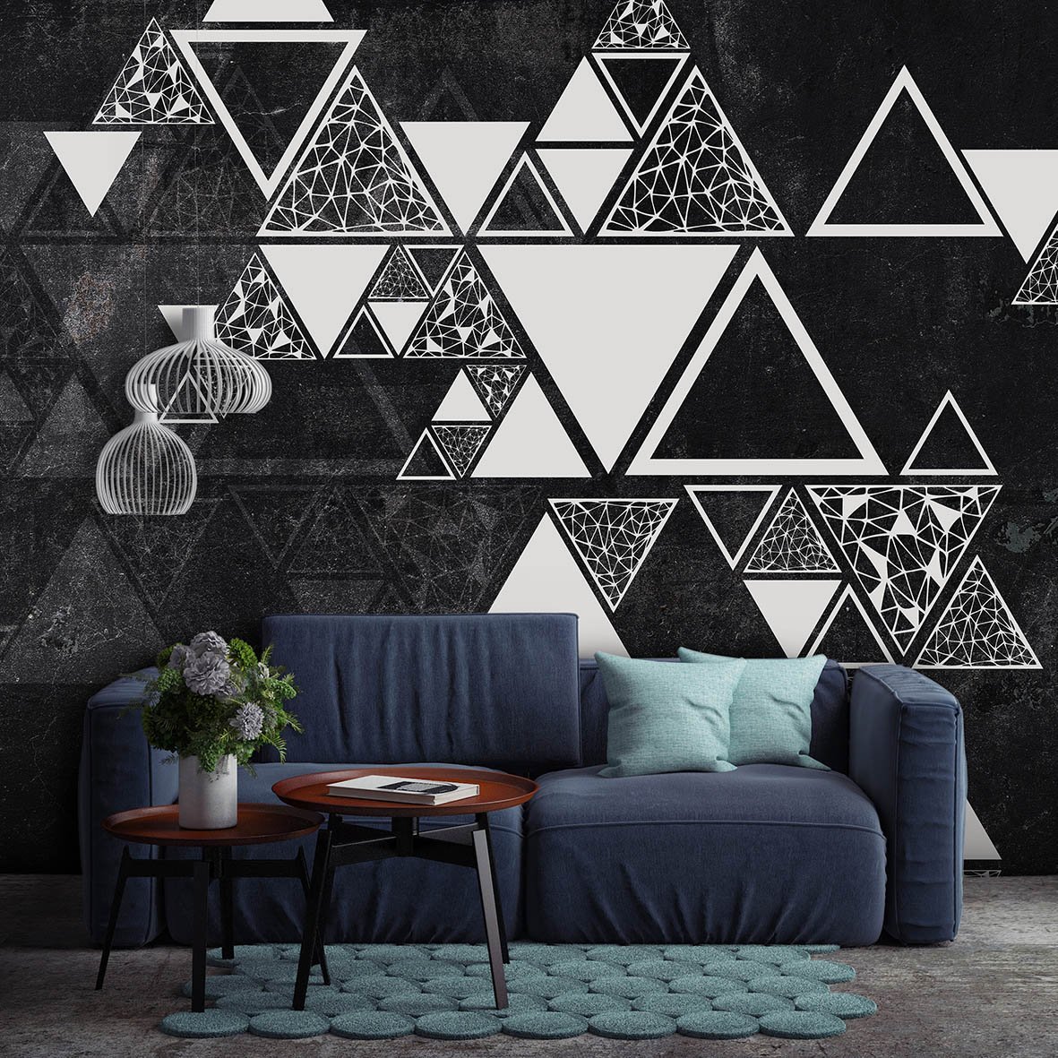 Нестандартная геометрия. Геометрические фигуры на стене. Геометрический стиль в интерьере. Треугольники в интерьере. Геометрический узор на стене.