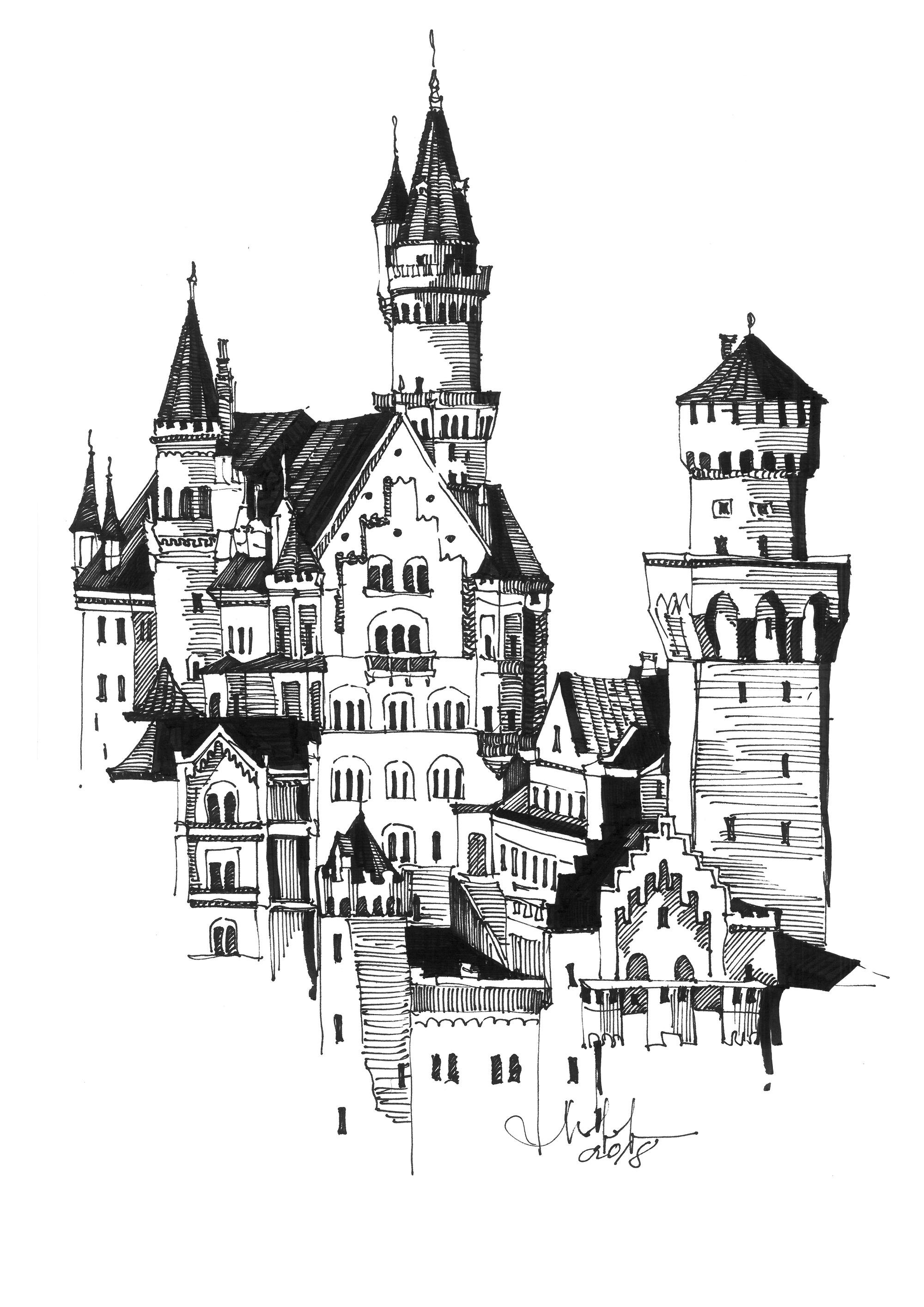 Замок Нойшванштайн рисунок