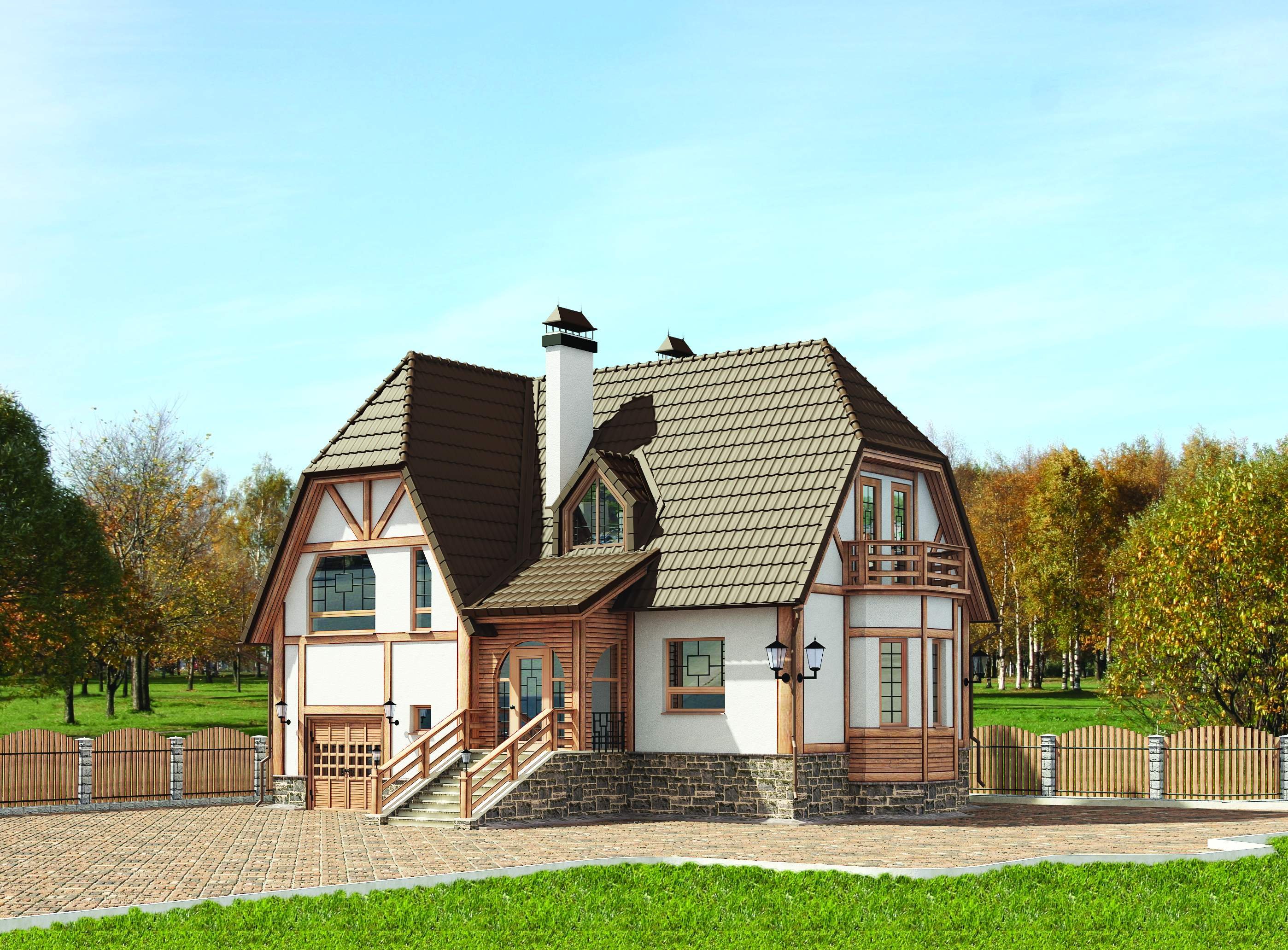 Дом с ломаной крышей в стиле Шале