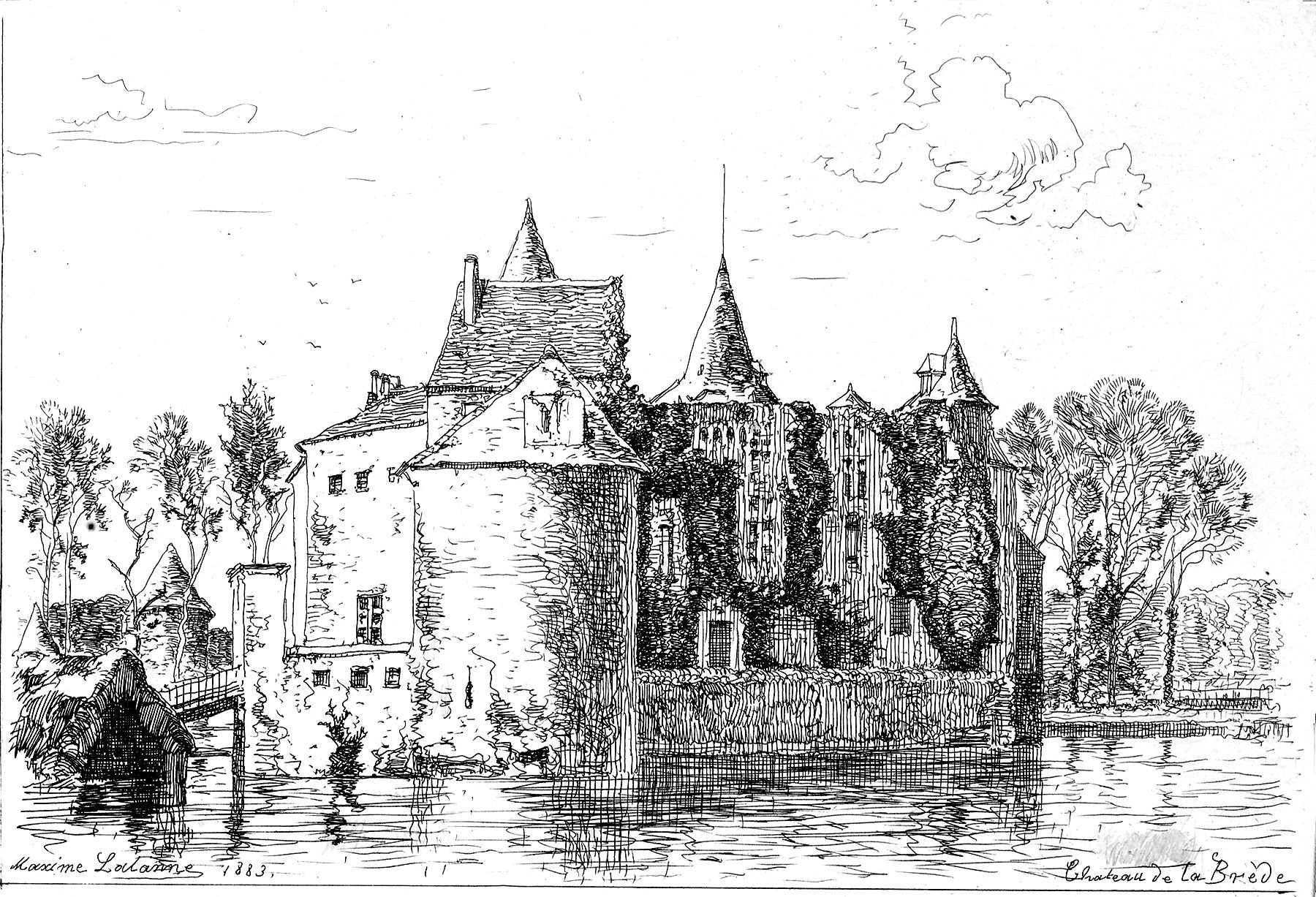 Старая крепость рисунок город. Каролинский замок Пинск. Мирский замок Графика. Замок в графике. Замок рисунок карандашом.