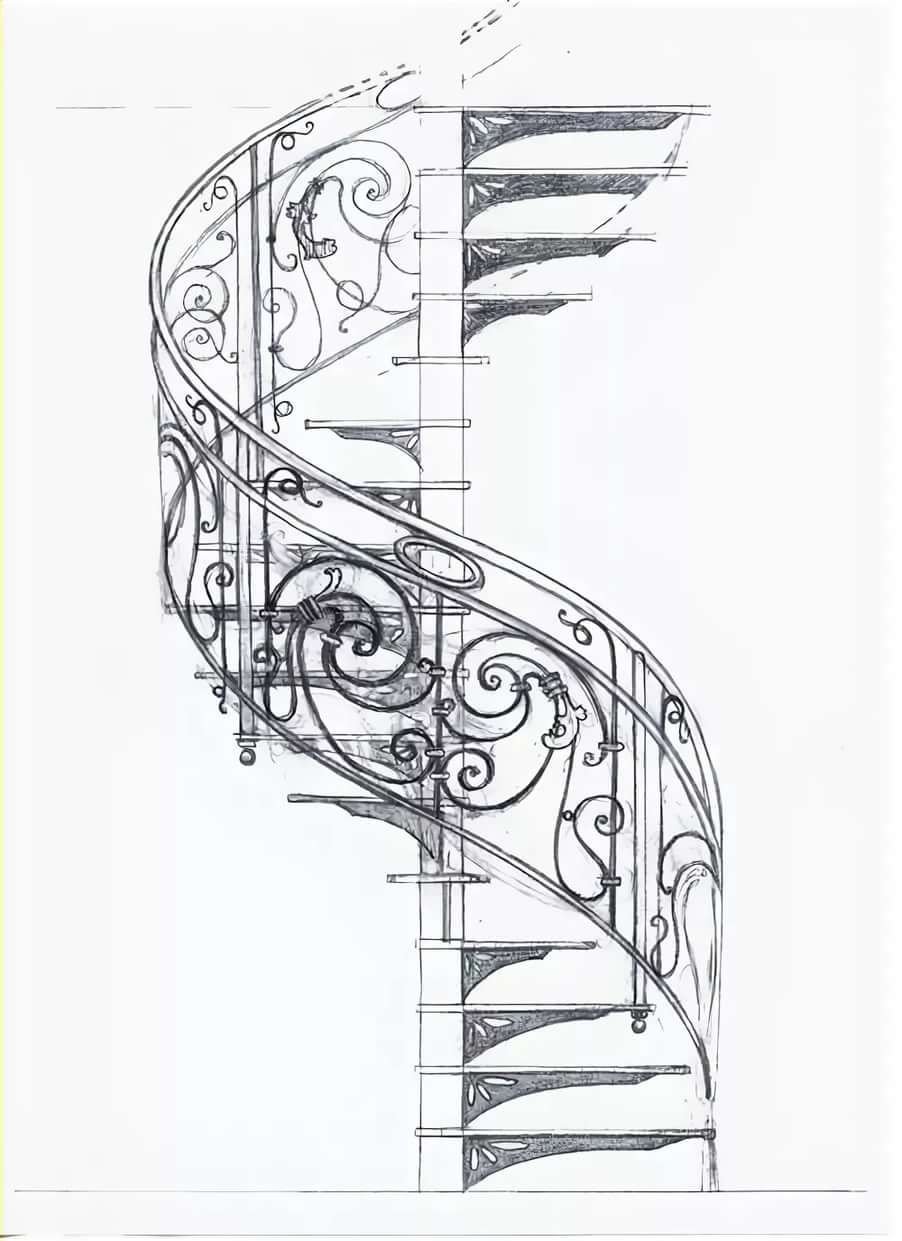 Винтовая лестница кованая чертеж