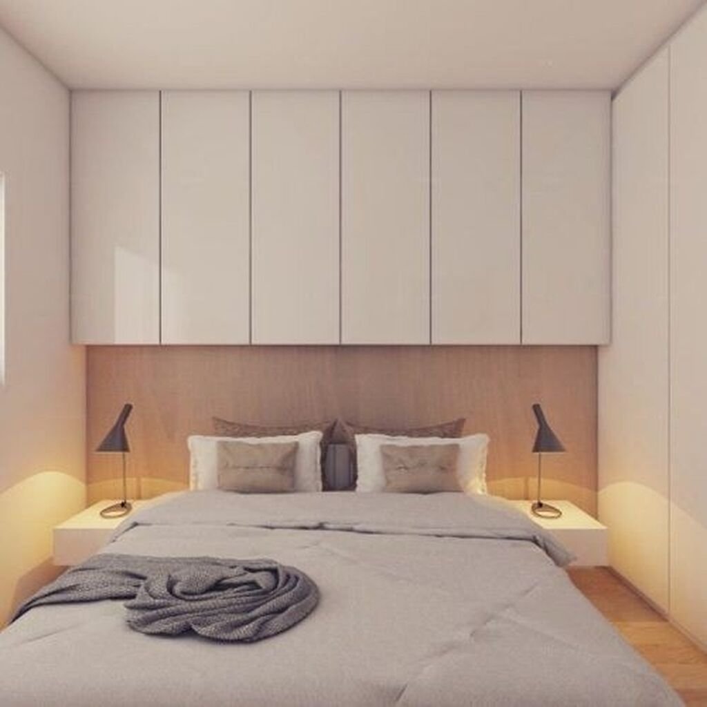 кровать а по бокам шкафы спальня дизайн