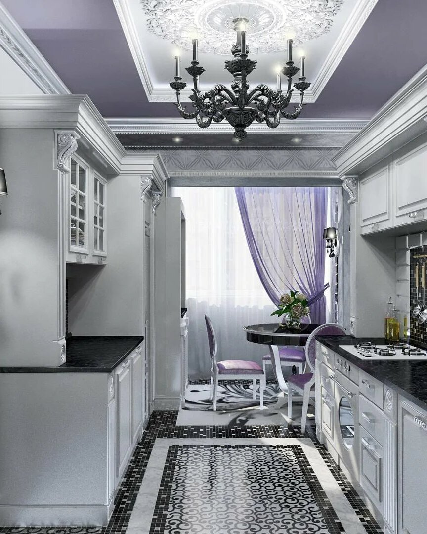 Кухня гостиная в лиловых тонах