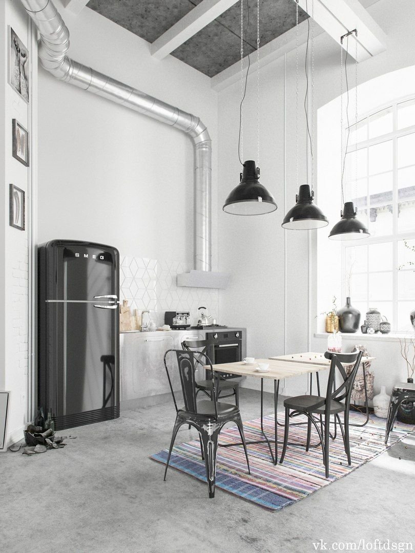 Холодильник Smeg в интерьере лофт
