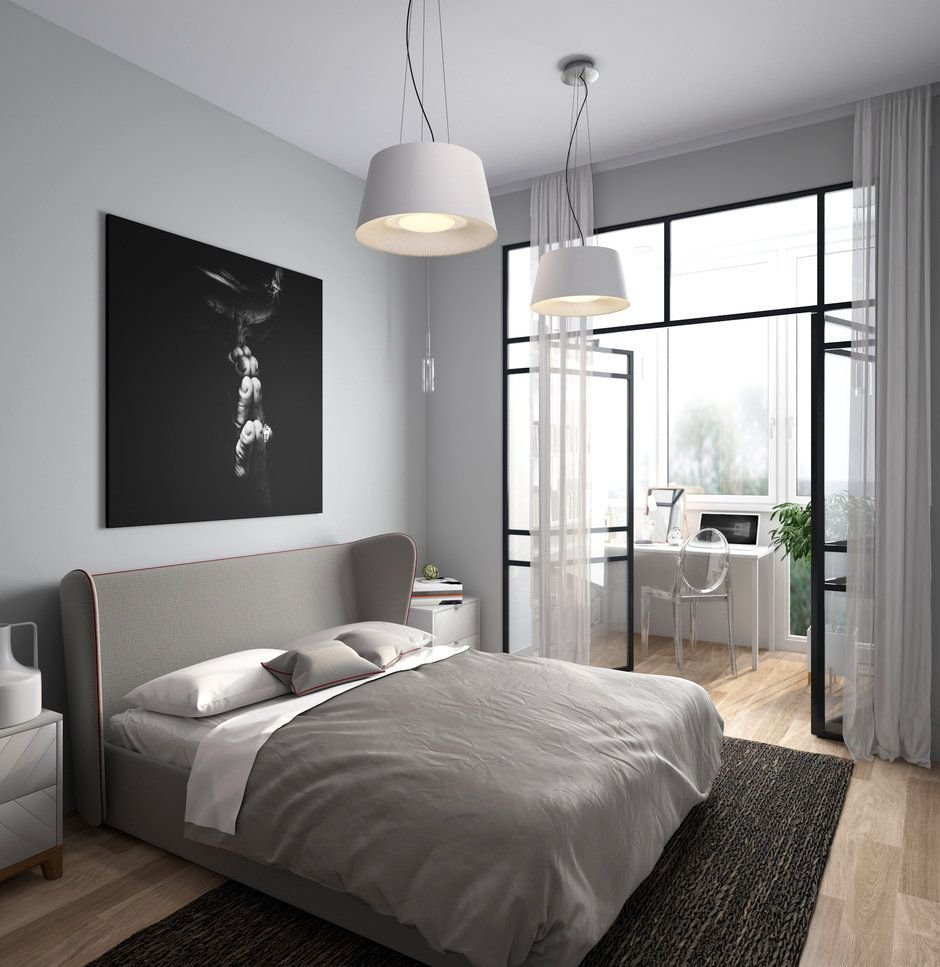 Интерьер спальни в серых тонах фото в современном стиле