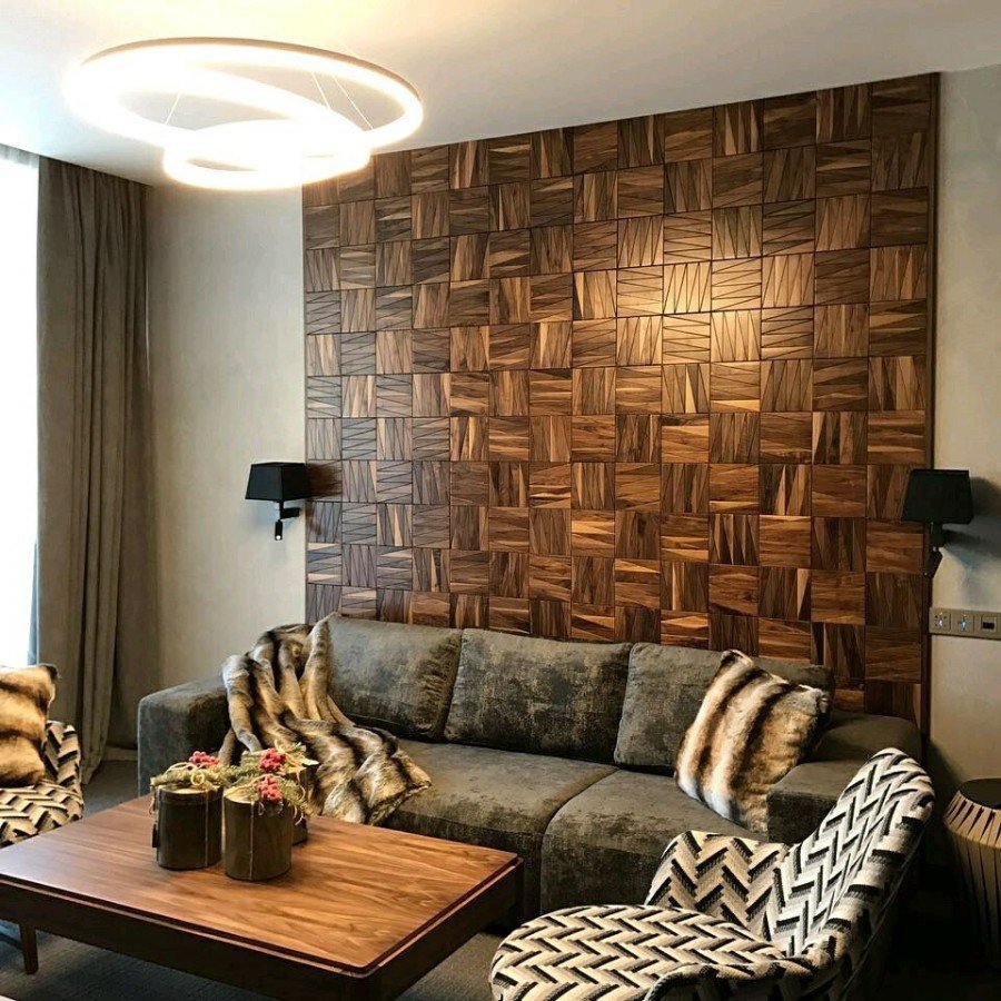 деревянные панели на стене в интерьере