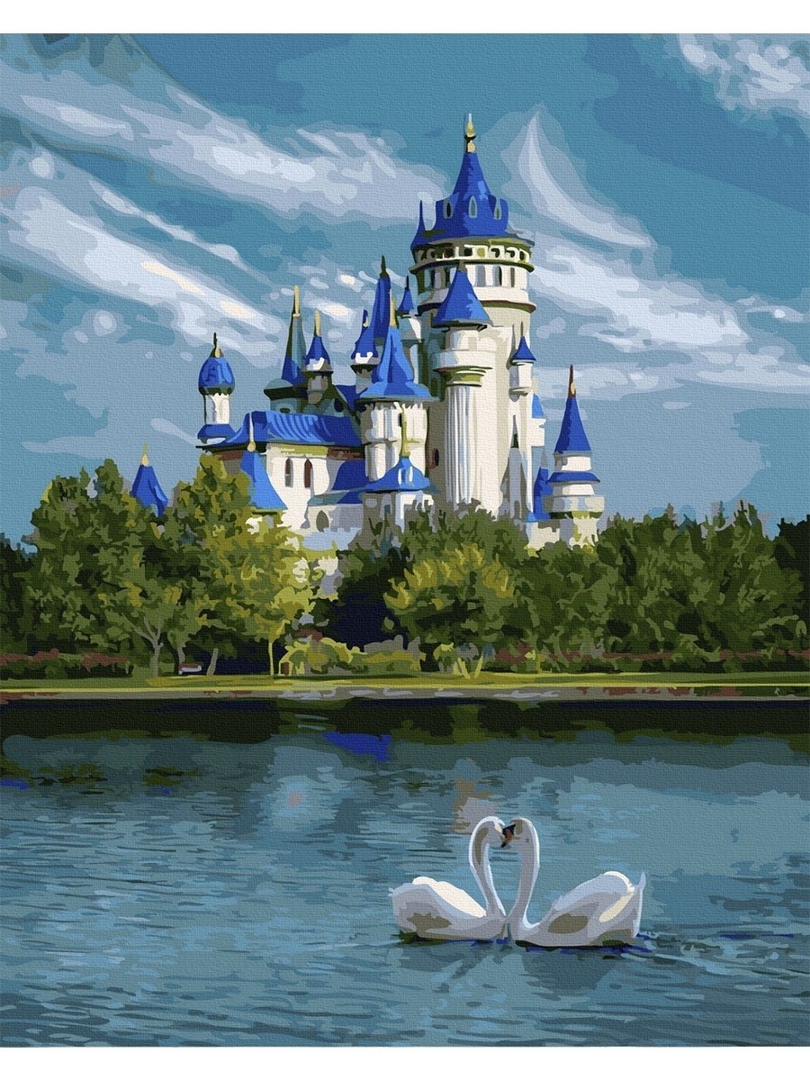 Лебеди на пруду у замков