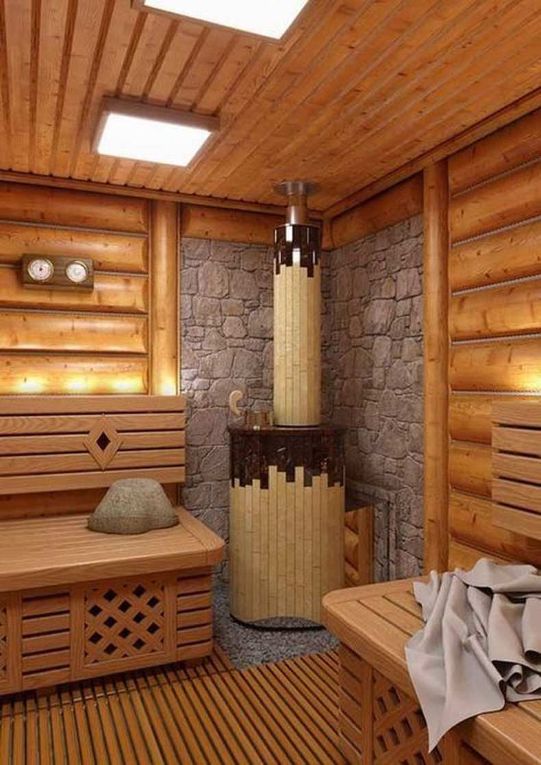 Ванная в русском стиле в деревянном доме