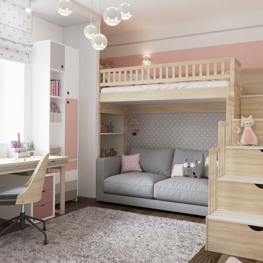 Детская двухэтажная кровать с лестницей
