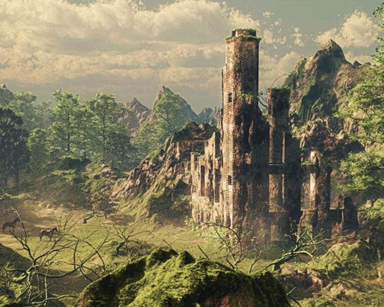 Разрушенный замок в лесу