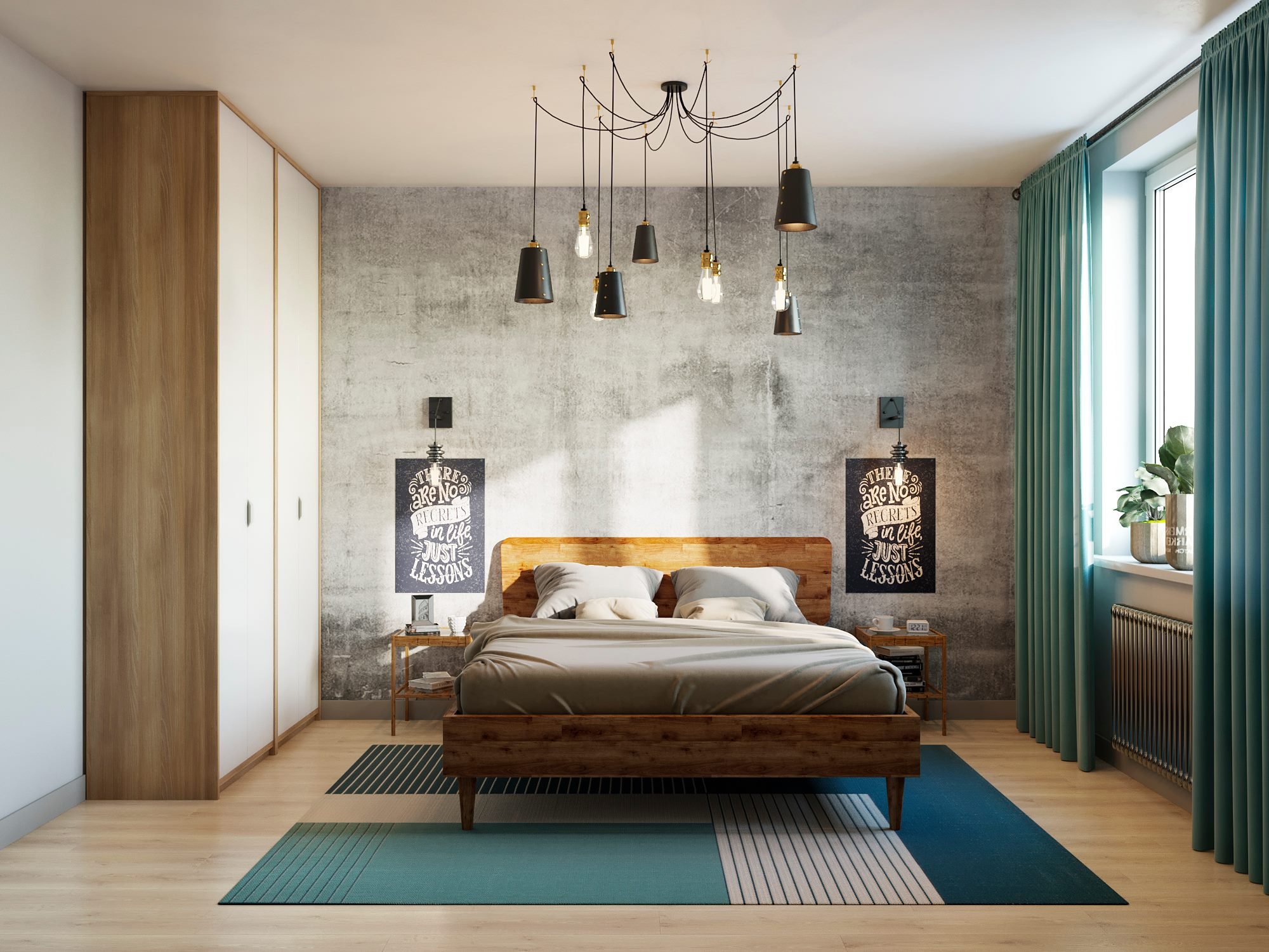 Спальня в стиле лофт в квартире в светлых тонах фото