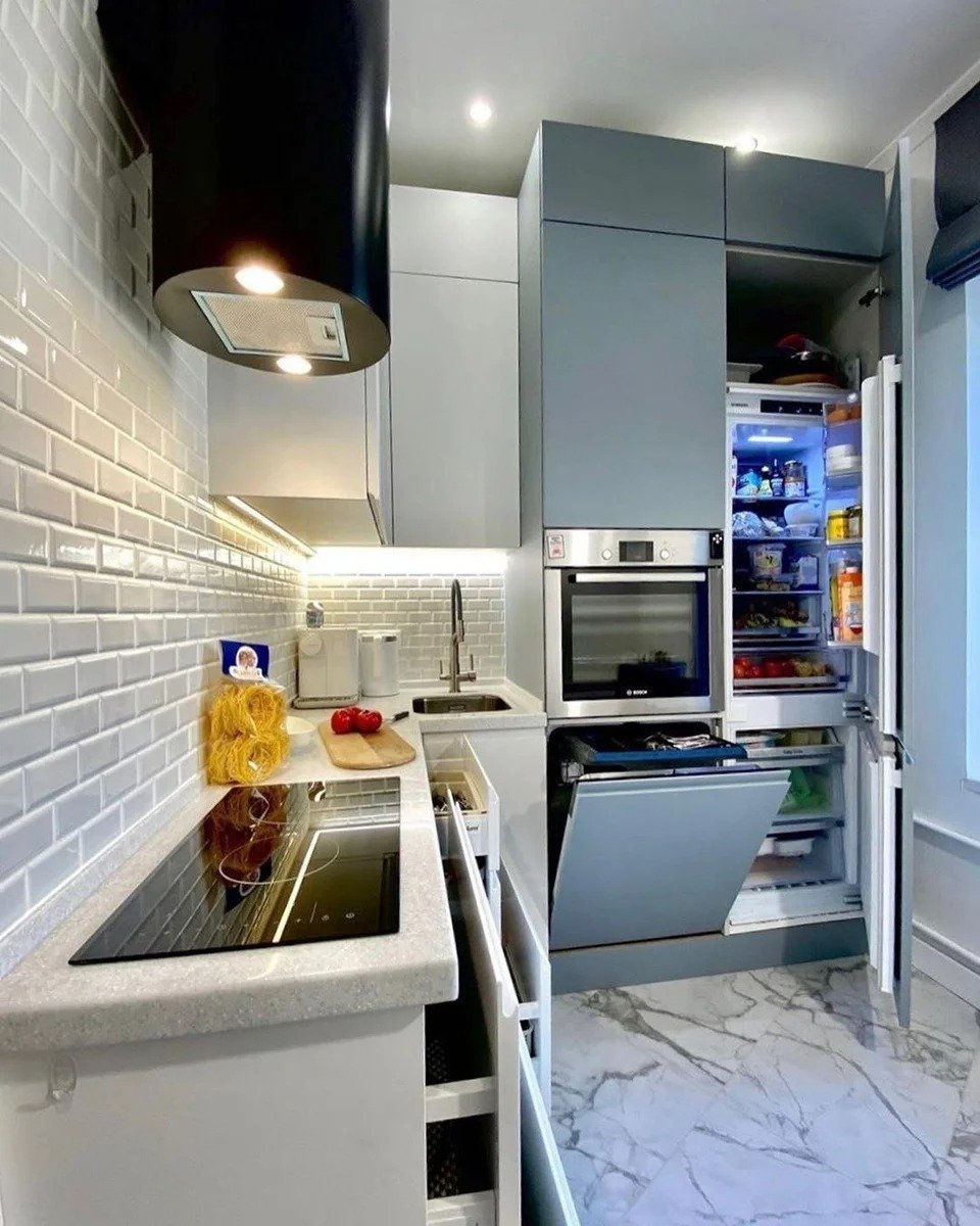 ремонт и дизайн кухни 6 кв м с холодильником