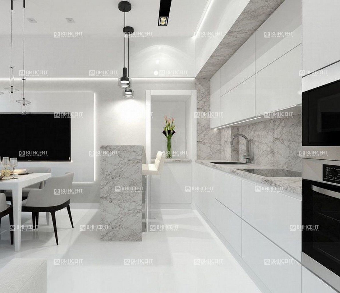 кухня дизайн в квартире белая