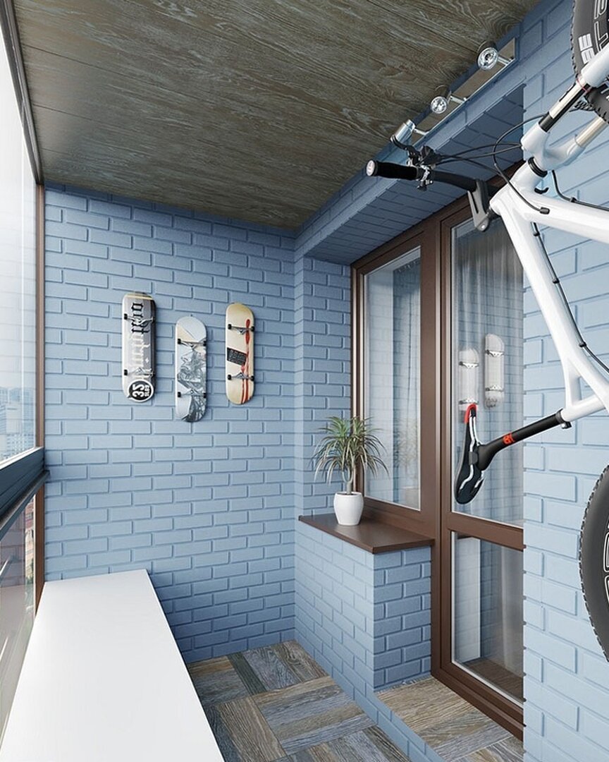 Серый кирпичный балкон