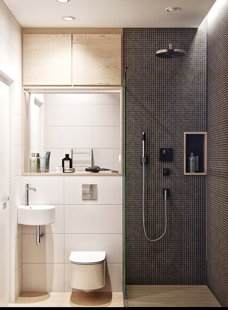 Вариант дизайна ванной комнаты с душевой