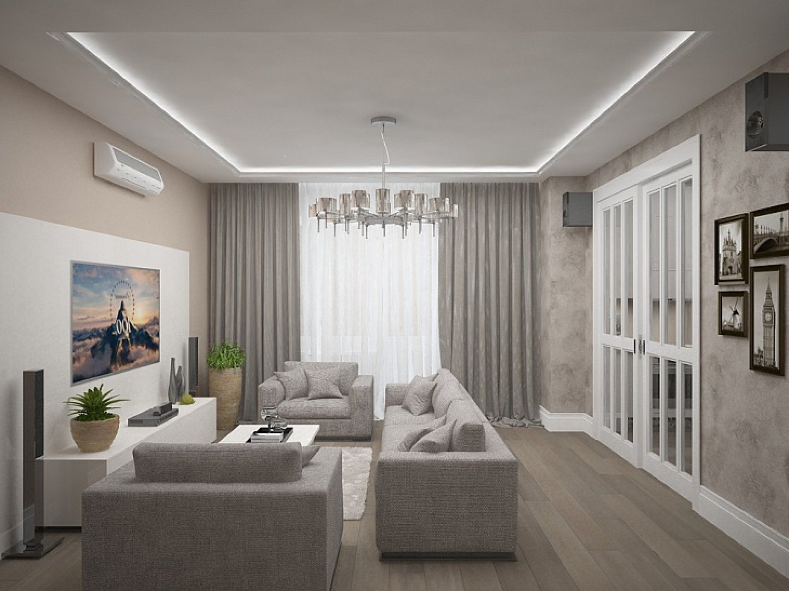 Гостиная комната в современном стиле в светлых тонах фото дизайн